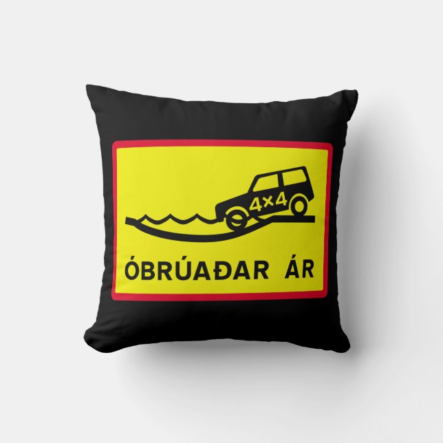 Ongebruste rivier, verkeersbord, IJsland Kussen (Voorkant)