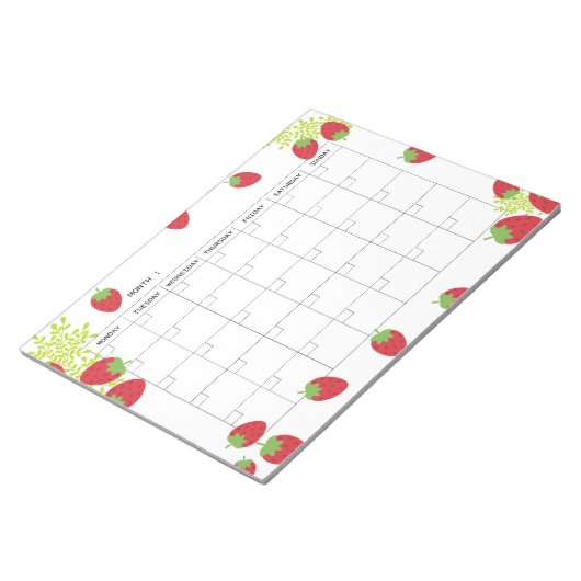 Ongedateerde Minimale Aardbei Maandelijkse Planner Notitieblok (Schuin)