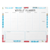 Ongedateerde Verticale Weekplanner, Blauw en Rood Notitieblok (Voorkant)