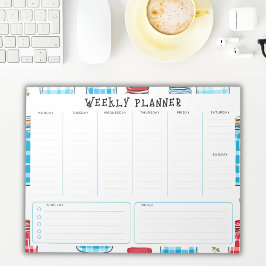 Ongedateerde Verticale Weekplanner, Blauw en Rood Notitieblok