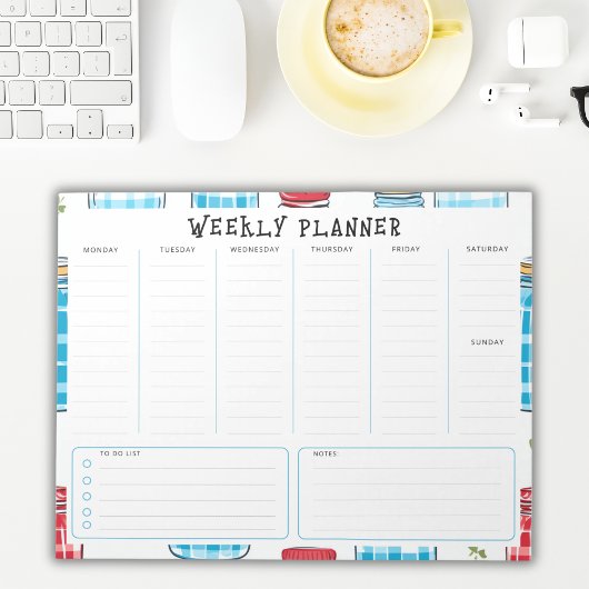 Ongedateerde Verticale Weekplanner, Blauw en Rood Notitieblok