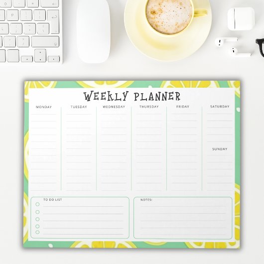 Ongedateerde weekplanner, gele en groene accenten notitieblok