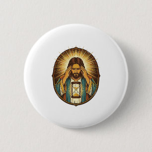 Ongeduldige Jezus Laadt Zandloper Trage Internet T Ronde Button 5,7 Cm