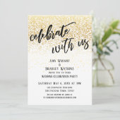 Ongedwongen vier met ons gouden confetti-receptie kaart (Staand voorkant)