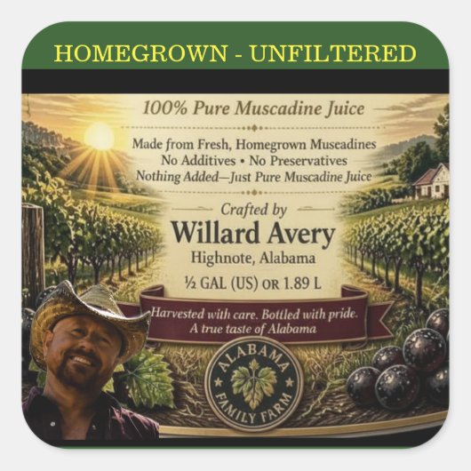 Ongefilterd Muscadine-sap Etiket (Voorkant)