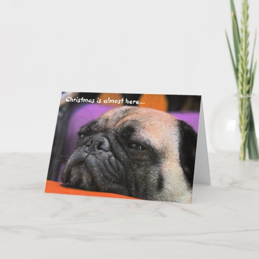 Ongehoorzame Pug Kerstkaart Feestdagen Kaart (Voorkant)