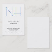 Ongekend eenvoudig blauw monogram visitekaartje (Voorkant / Achterkant)