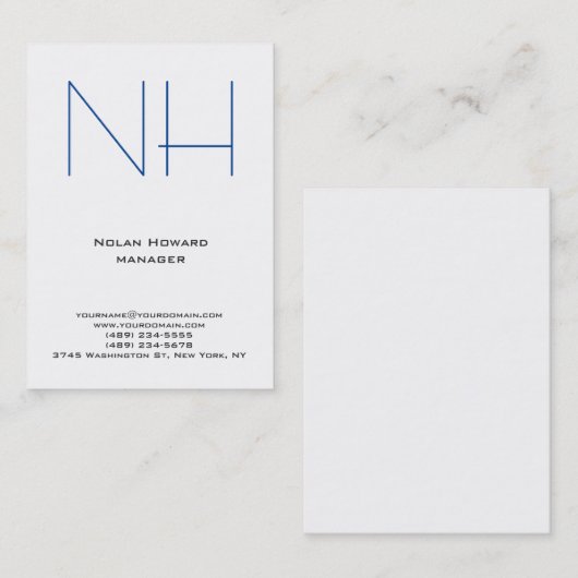 Ongekend eenvoudig blauw monogram visitekaartje (Voorkant / Achterkant)