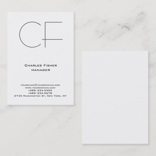 Ongekend eenvoudig wit monogram visitekaartje (Voorkant / Achterkant)