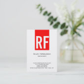 Ongekend eenvoudige rode witte monogram visitekaartje (Staand voorkant)