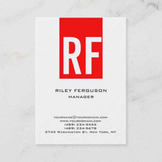 Ongekend eenvoudige rode witte monogram visitekaartje (Voorkant)