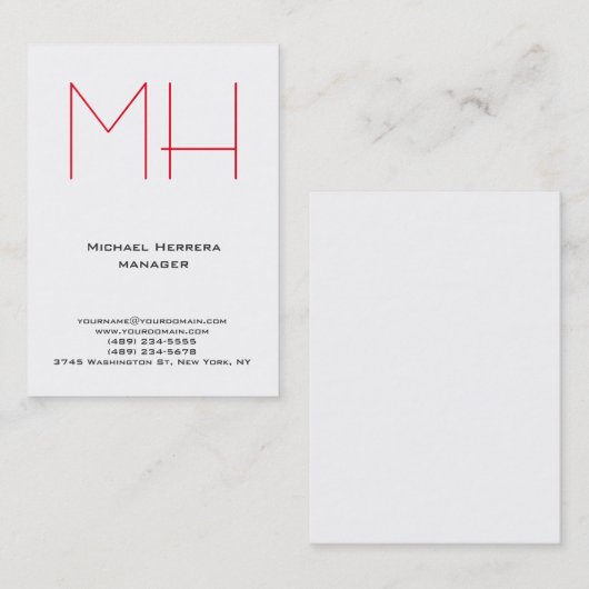 Ongekend, gewoon wit monogram visitekaartje (Voorkant / Achterkant)