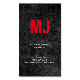 Ongekend grijs, groot rood monogram magnetisch visitekaartje