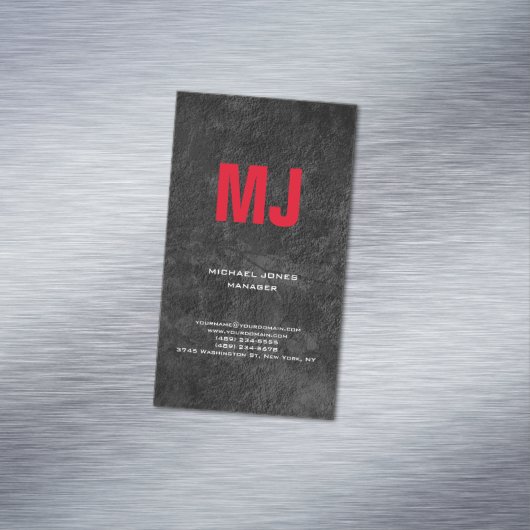 Ongekend grijs, groot rood monogram magnetisch visitekaartje (Voorbeeld)