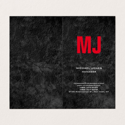 Ongekend grijs, groot rood monogram visitekaartje (Buitenkant ongevouwen)