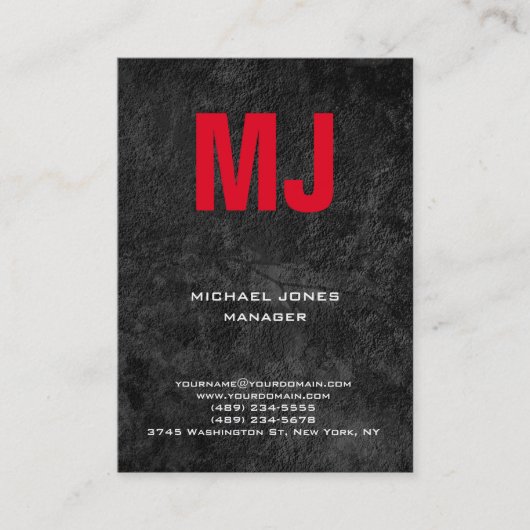 Ongekend grijs, groot rood monogram visitekaartje (Voorkant)