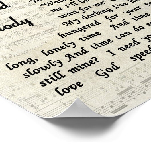 Ongekende Melody Wall Art Song Lyric Print (Hoek)
