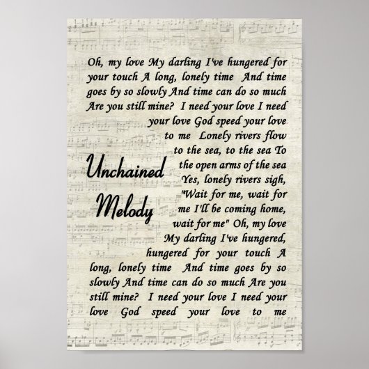 Ongekende Melody Wall Art Song Lyric Print (Voorkant)