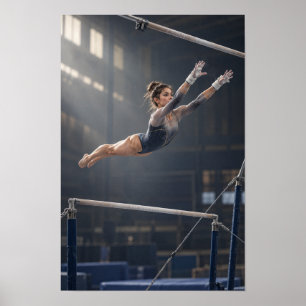 Ongelijke Brug Turnen Vrouwelijke Gymnast Vliegend Poster