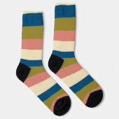 Ongelijke Strepen - Blauw, Olijfgroen, Roze en Crè Sokken (Rechts)