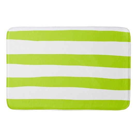 Ongelijke strepen in Lime Groen en Wit Badmat (Voorkant)