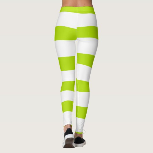 Ongelijke strepen in Lime Groen en Wit Leggings (Achterkant)