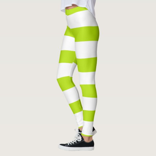 Ongelijke strepen in Lime Groen en Wit Leggings (Links)