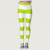 Ongelijke strepen in Lime Groen en Wit Leggings (Voorkant)