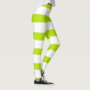 Ongelijke strepen in Lime Groen en Wit Leggings