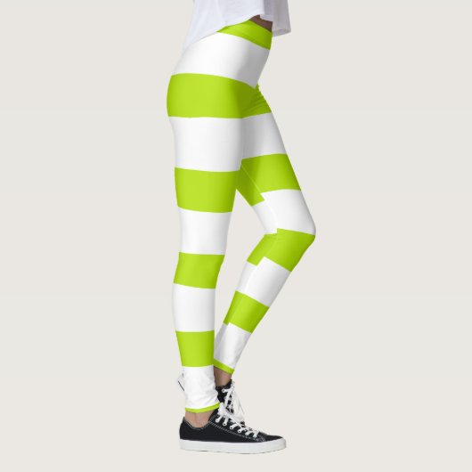 Ongelijke strepen in Lime Groen en Wit Leggings (Rechts)