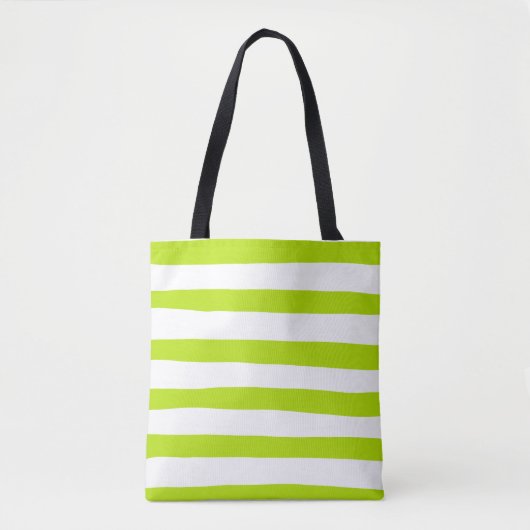 Ongelijke strepen in Lime Groen en Wit Tote Bag (Voorkant)