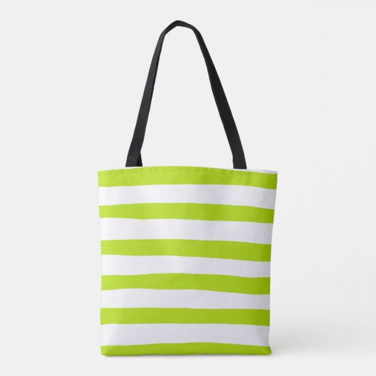 Ongelijke strepen in Lime Groen en Wit Tote Bag (Achterkant)