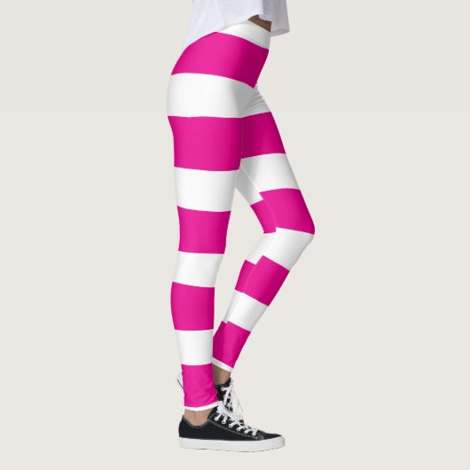 Ongelijke strepen in magenta en wit leggings (Rechts)