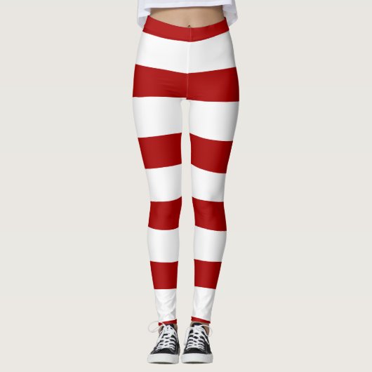 Ongelijke strepen in rood en wit leggings (Voorkant)