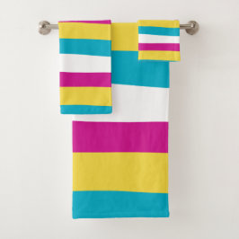 Ongelijke strepen - Turquoise, Geel, Roze en Wit Bad Handdoek