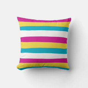 Ongelijke Strepen - Turquoise, Geel, Roze en Wit Kussen
