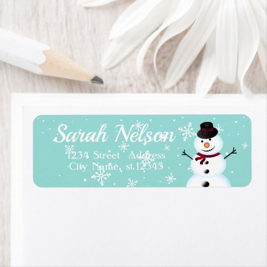 Ongelofelijk, cool, blauw kerstsnowman-label etiket (Insitu)