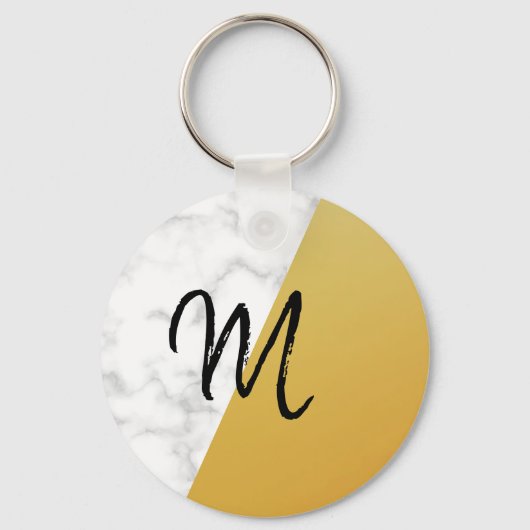 Ongelofelijk, cool, witte marmer, goudmonogram sleutelhanger (Voorkant)