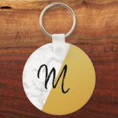 Ongelofelijk, cool, witte marmer, goudmonogram sleutelhanger (Voorkant)
