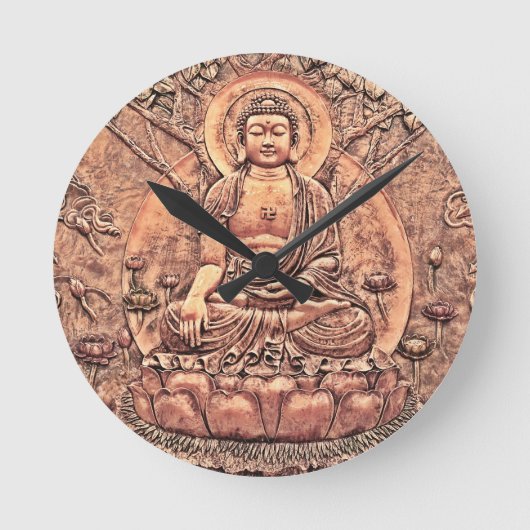 Ongelofelijk gedetailleerde koper Boeddha Ronde Klok (Voorkant)