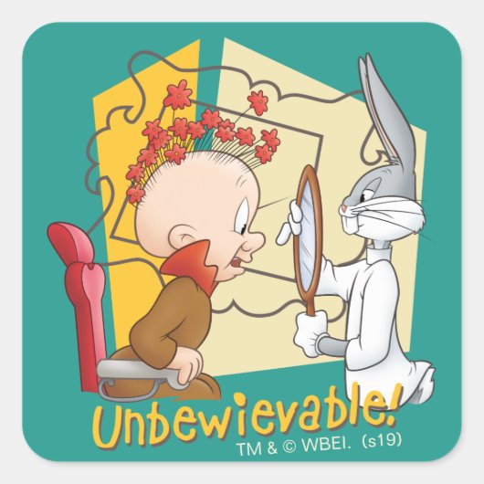 "Ongelofelijk" Kapper BUGS BUNNY™ & Elmer Fudd Vierkante Sticker (Voorkant)