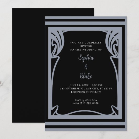 Ongelofelijk zwart en zilverkleurig deco-huwelijk kaart (Voorkant / Achterkant)