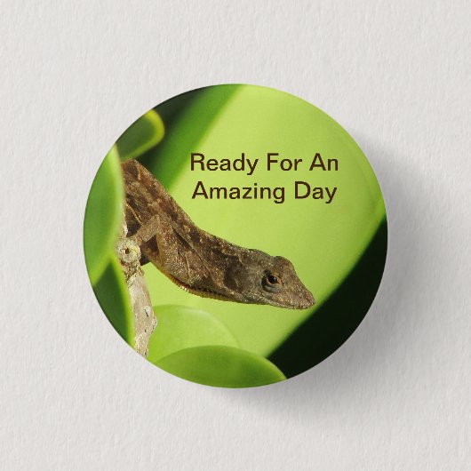 Ongelofelijke dag tropische bruine gecko-positivit ronde button 3,2 cm (Voorkant)