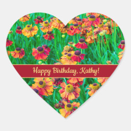 Ongelooflijk vrolijk rood en geel helenium hart sticker