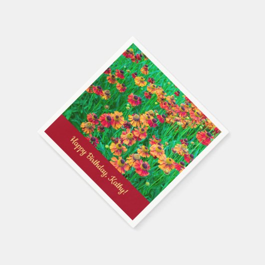 Ongelooflijk vrolijk rood en geel helenium servet (Hoek)