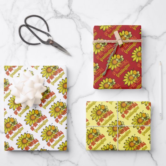 Ongelooflijke kleindochter Zonnebloemen en bijen Inpakpapier Vel (Voorkant)