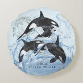 Ongelooflijke orka's in zwart-wit aquarel rond kussen (Achterkant)