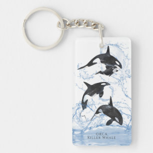 Ongelooflijke orka's met zwarte en witte Waterverf Sleutelhanger