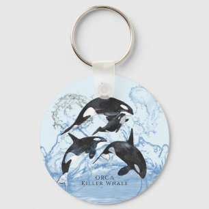 Ongelooflijke orka's met zwarte en witte Waterverf Sleutelhanger