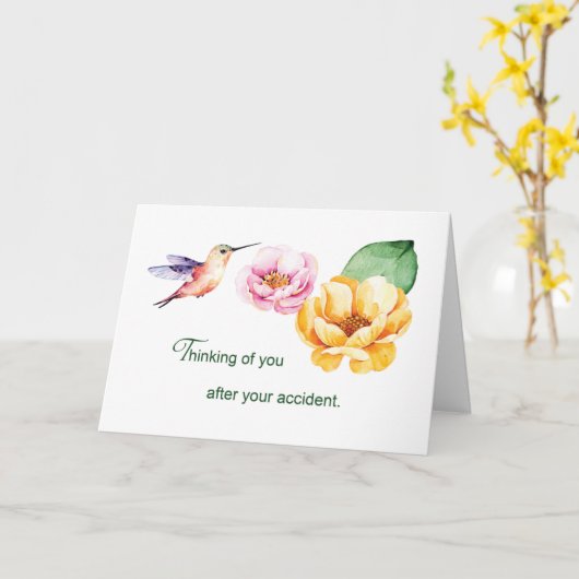 Ongeluk denken van je bloemen en kolibrie kaart (Gele Bloem)